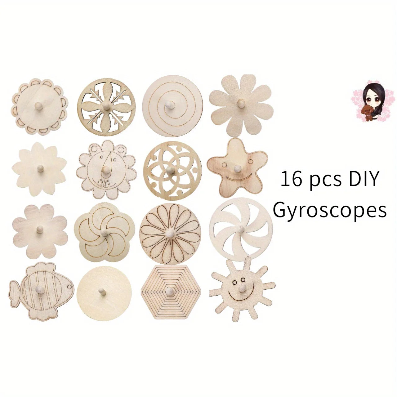 16-teiliges Holz-Kreisel Bastelset zum Malen und kreativen Gestalten