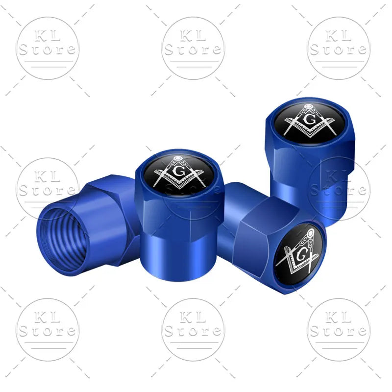 4er Set Radventilkappen mit Freimaurer Emblem Aluminiumlegierung Wasserdicht