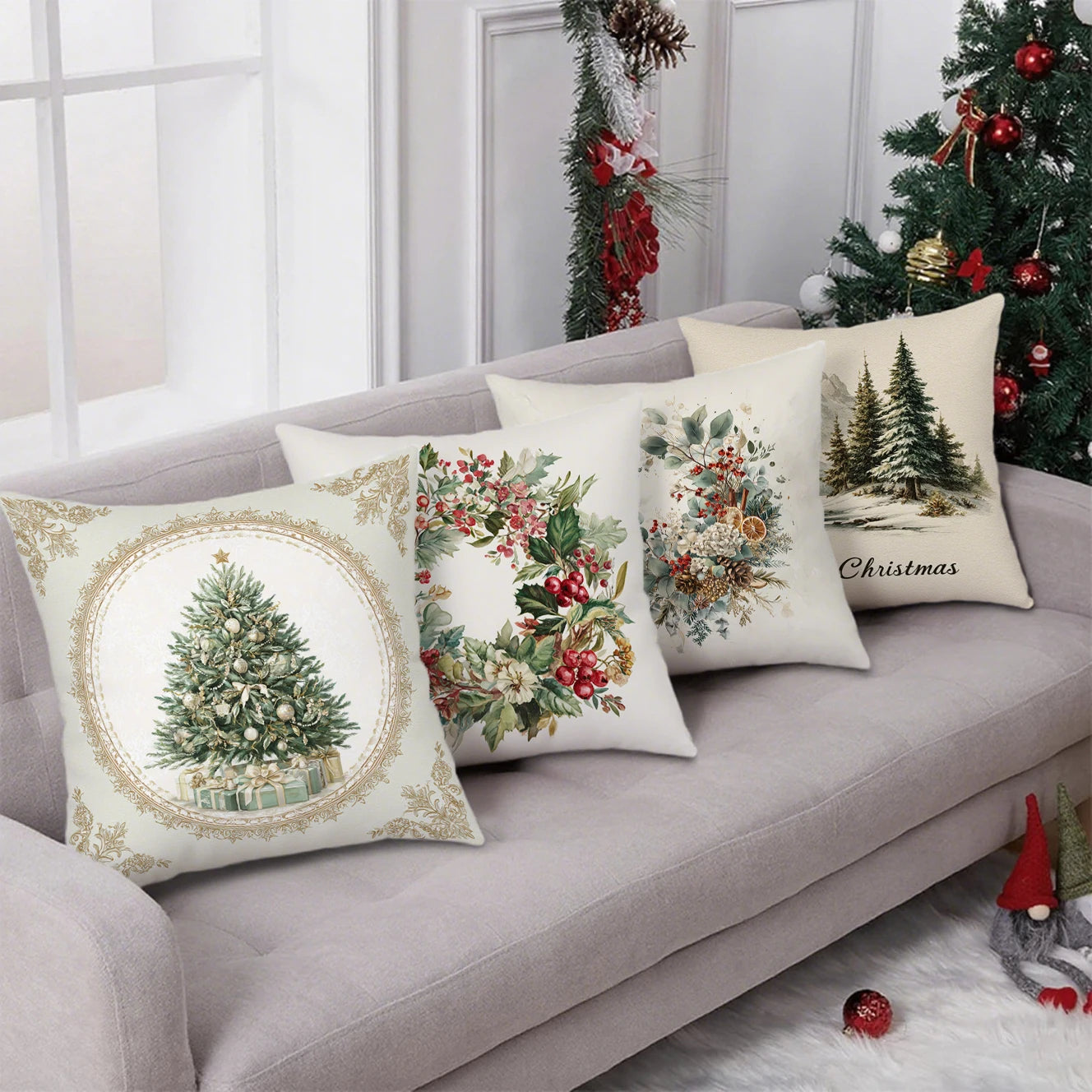 Festlicher Kissenbezug mit Weihnachtsbaum Muster für Ihr Zuhause