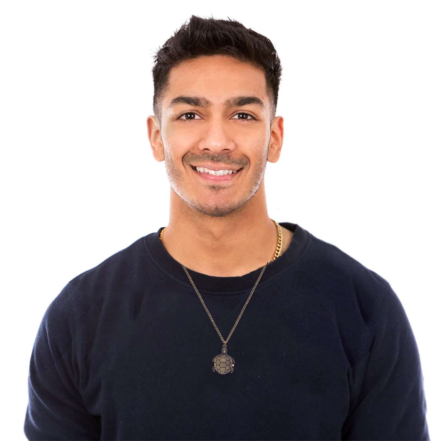 Elegante Retro Quarz Taschenuhr mit Schildkrötenmotiv und Kette