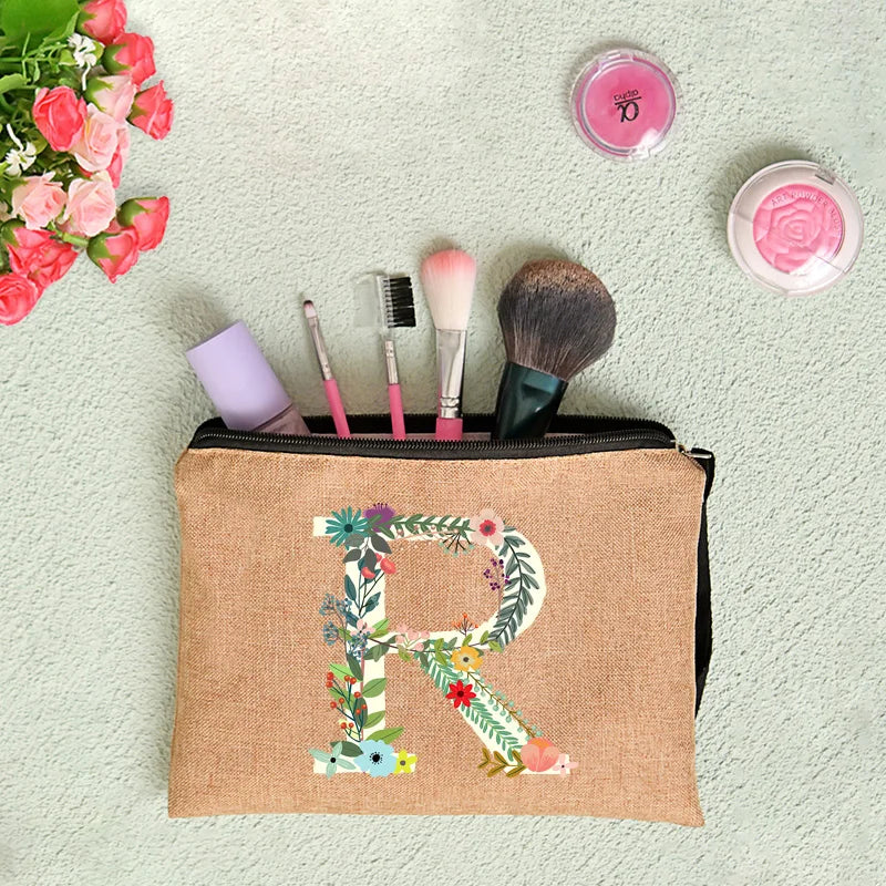 Leichter Leinwand Kosmetikbeutel mit Reißverschluss und floralem Design