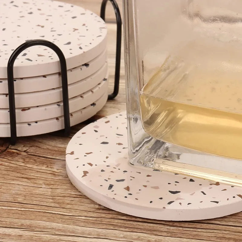 Set mit 1, 4 oder 6 Untersetzern Terrazzo Muster aus Keramikstein