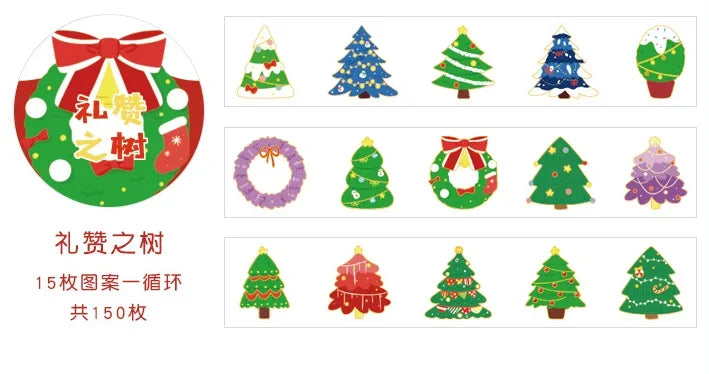 Washi-Papier Stanzband 150 Stück Weihnachten 8 Designs 15mm breit