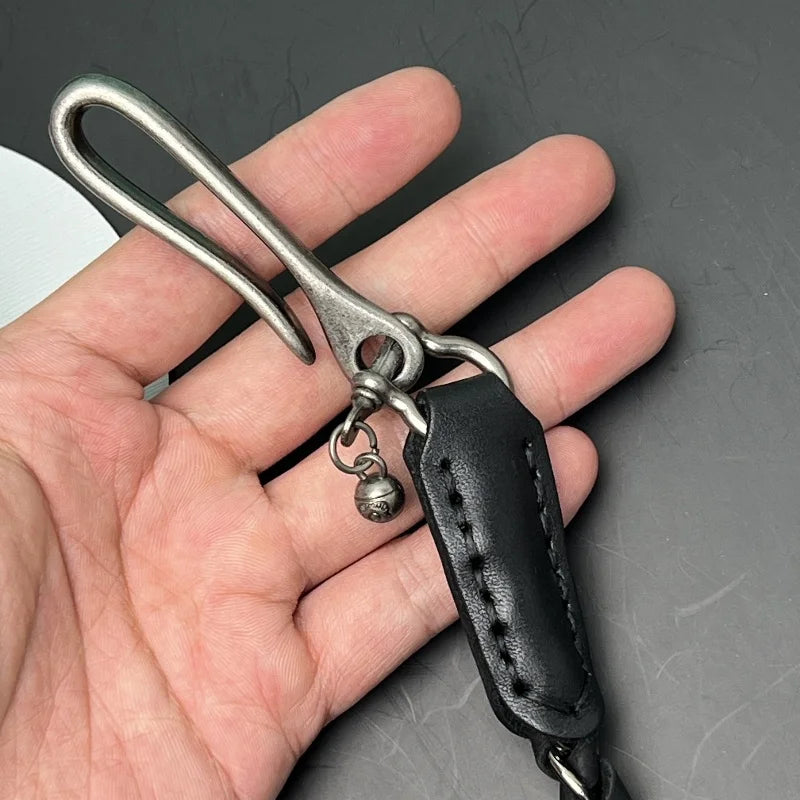 Robuster Punk Stil Leder Schlüsselanhänger mit Metallkette