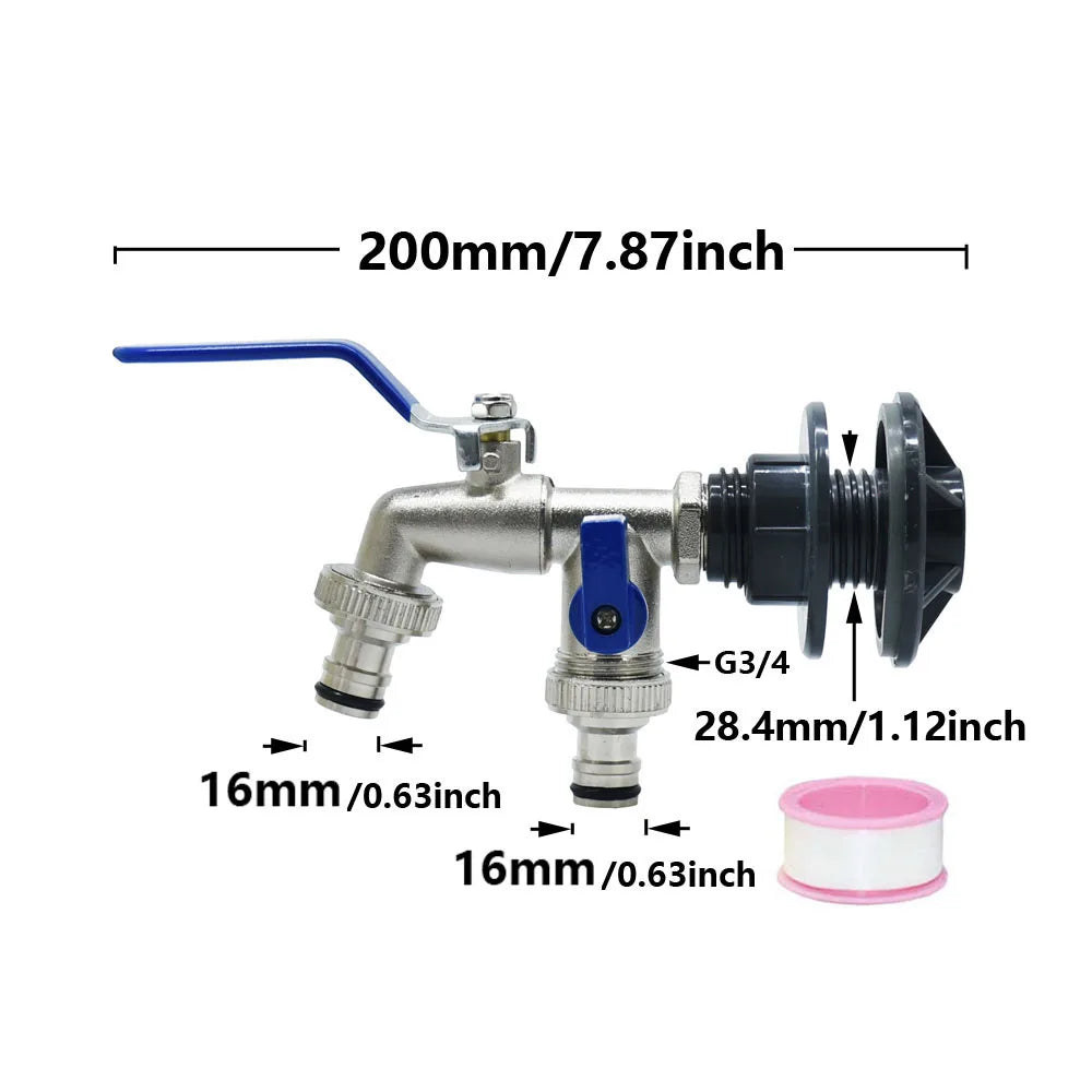 IBC Tank Wasserhahn Adapter mit Ventil für Gartenschlauch 15-16mm Schnellanschluss