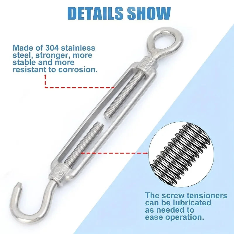 Edelstahl Haken und Öse Spanner Einstellbar Draht Seil Spannung Segel Garten-Yabubest - Home & More