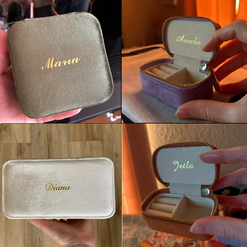 TAIMY Vintage Samt Reise-Schmuckbox Grün mit Spiegel Organizer