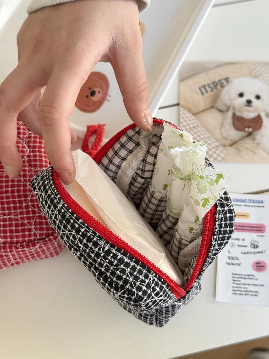 Gesteppte herzförmige karierte Damen Kosmetiktasche große Kapazität