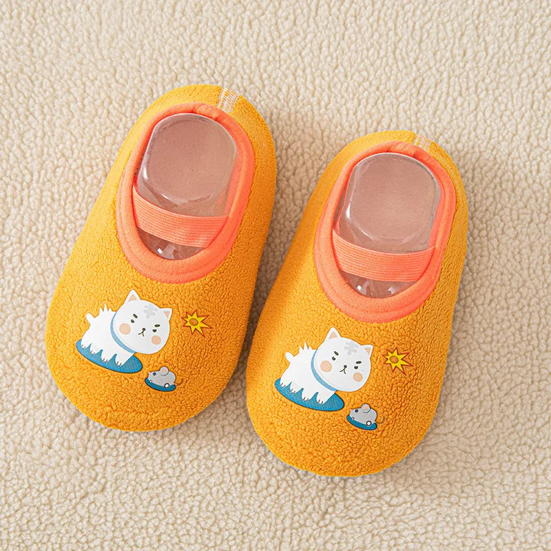 Rutschfeste Fleece-Bodensocken für Babys 0-4 Jahre warme Lauflernschuhe