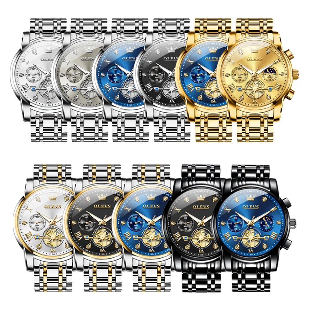 Klassische Herrenuhr mit Mondphase und Wasserdichtigkeit 3BAR