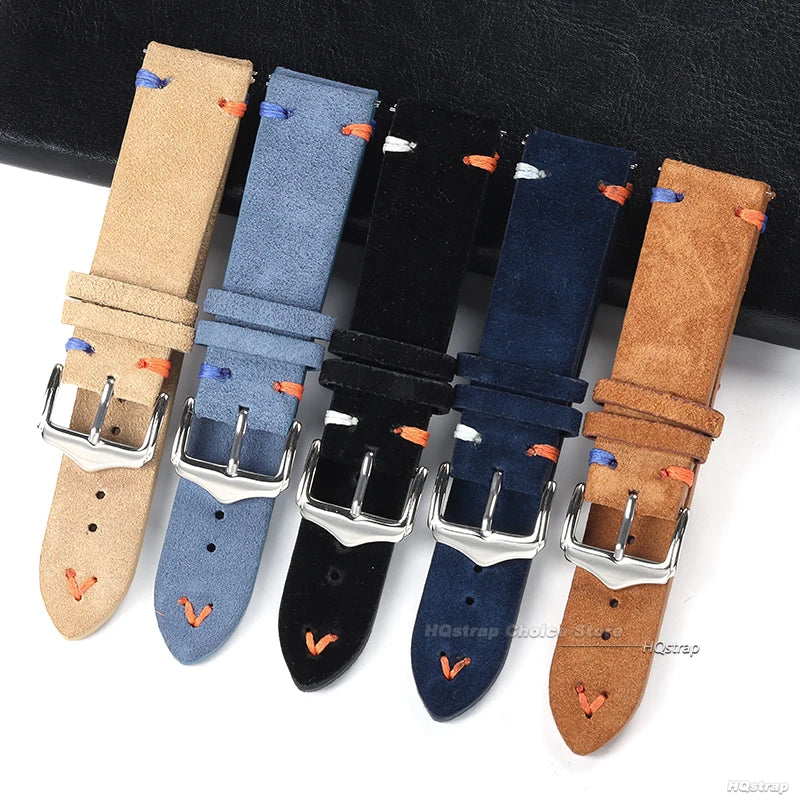 Wildlederarmband mit handgefertigten Nähten für Vintage Uhren 18-22mm