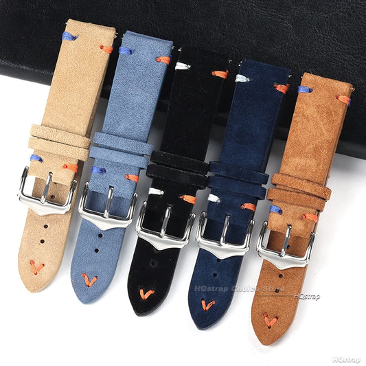 Wildlederarmband mit handgefertigten Nähten für Vintage Uhren 18-22mm