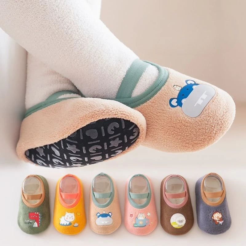 Rutschfeste Fleece-Bodensocken für Babys 0-4 Jahre warme Lauflernschuhe