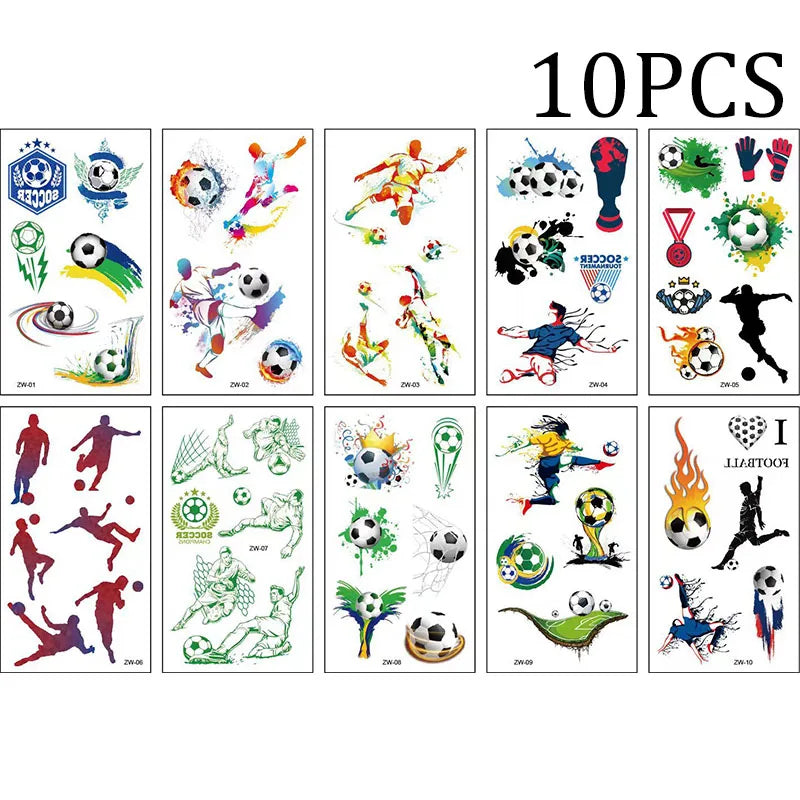 Temporäre Fußball Tattoos Set mit 10 wasserdichten Aufklebern