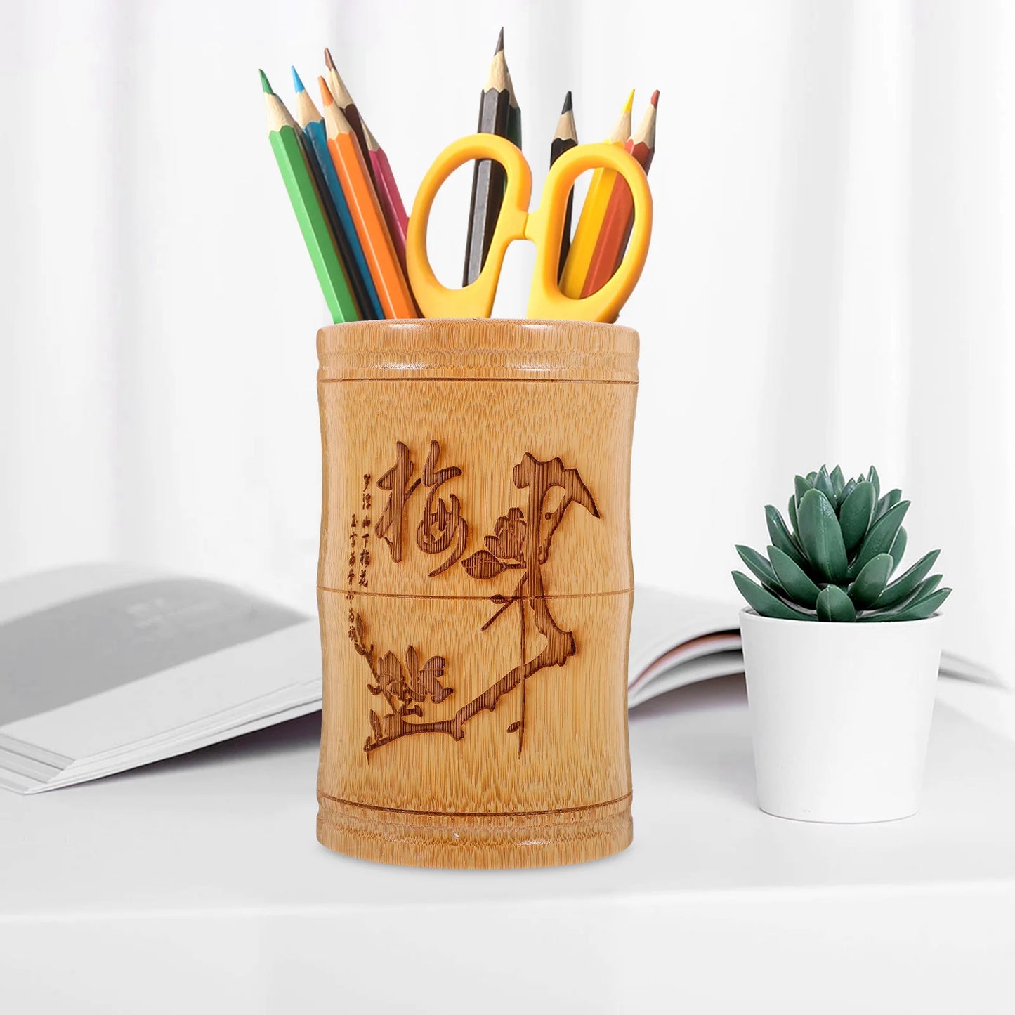 Bambus Stifthalter Schreibtisch Organizer Behälter für Büro und Make-up