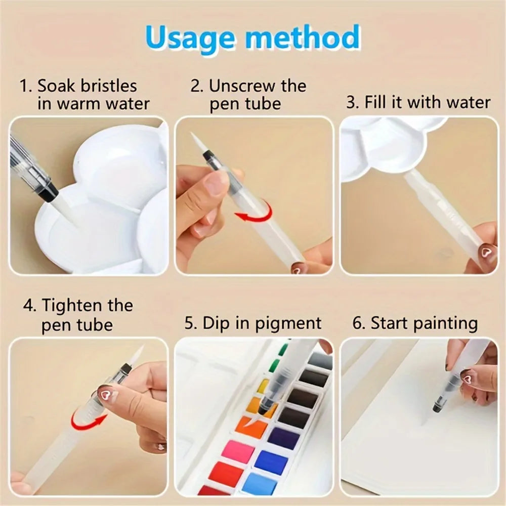 Nachfüllbares Aquarellpinsel-Stift-Set 3/6-teilig – sanft - vielseitig malen