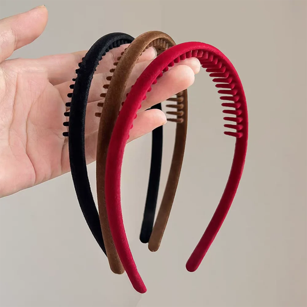 Elegantes schwarz rotes Samt Haarband mit Zahn im 2er Set