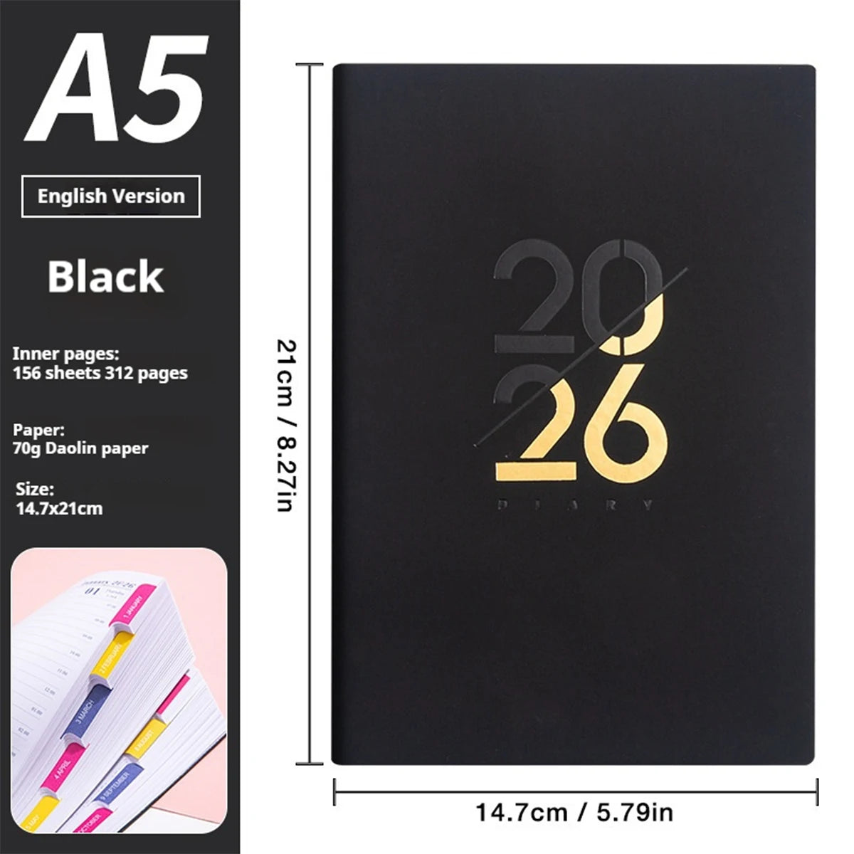 2026 Planer A5 PU-Ledereinband Spanisch Englisch wöchentlicher Monatsplaner