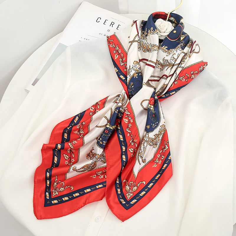 2024 seide Schal Quadrat Schal Für Frauen Drucken Stirnband Foulard Satin Hijab Haar Bands Halstuch Weibliche Kopf Wraps Bandana