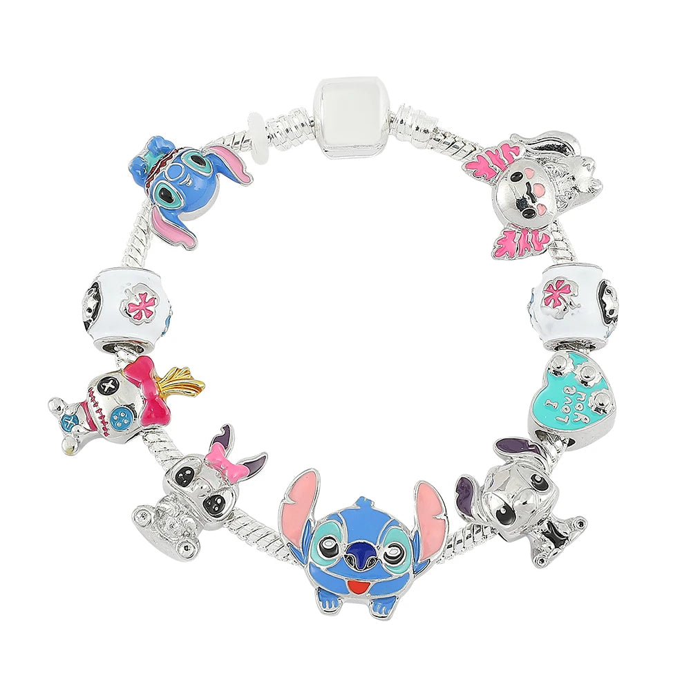 Unisex Charms Perlenarmband mit Cartoon Anhängern und Schlangenkette