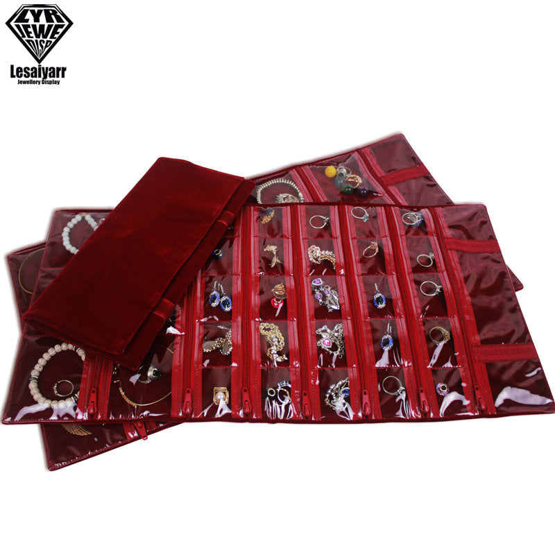 Faltbarer Schmuck Organizer aus Samt mit Reißverschluss für Reisen