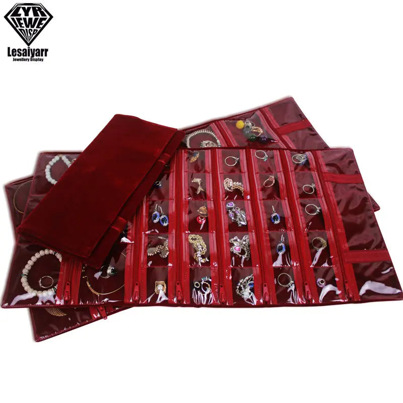Faltbarer Schmuck Organizer aus Samt mit Reißverschluss für Reisen