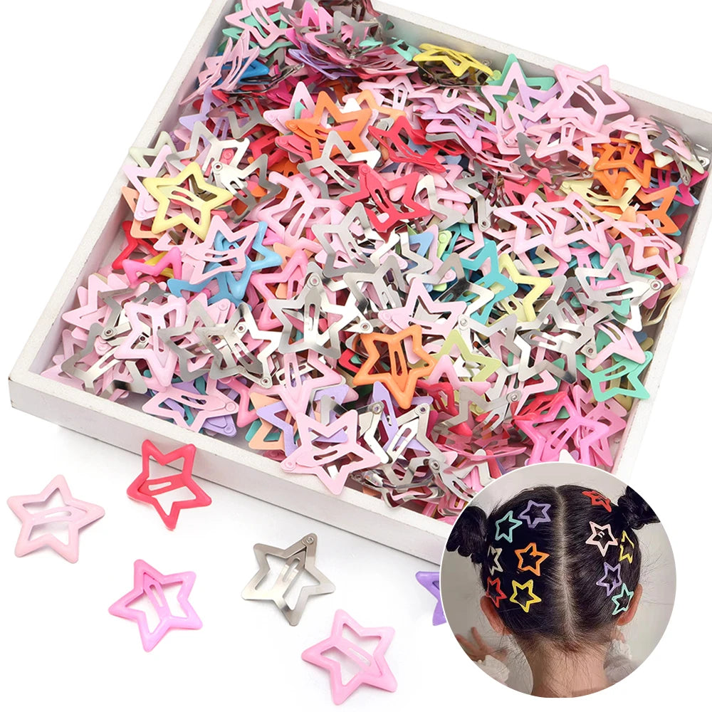 50er Set Bunte Stern Haarspangen Metall Snap Clips für Mädchen Frauen