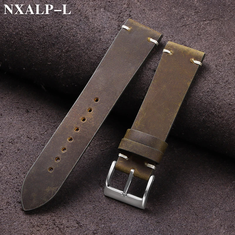 18-22mm Vintage Ölwachs Leder Uhrenarmband mit Handgenähten Nähten