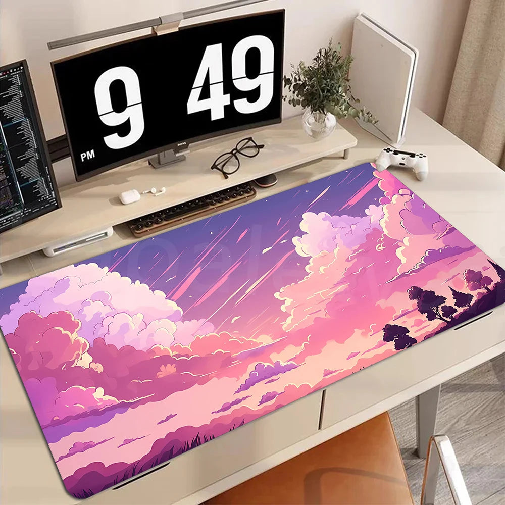Buntes Gamer Mauspad Cloud Design 90x40cm für PC Schreibtisch