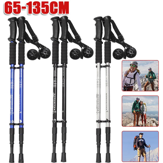 Teleskop Trekkingstock aus Stahl mit Quergriff für Bergsteigen