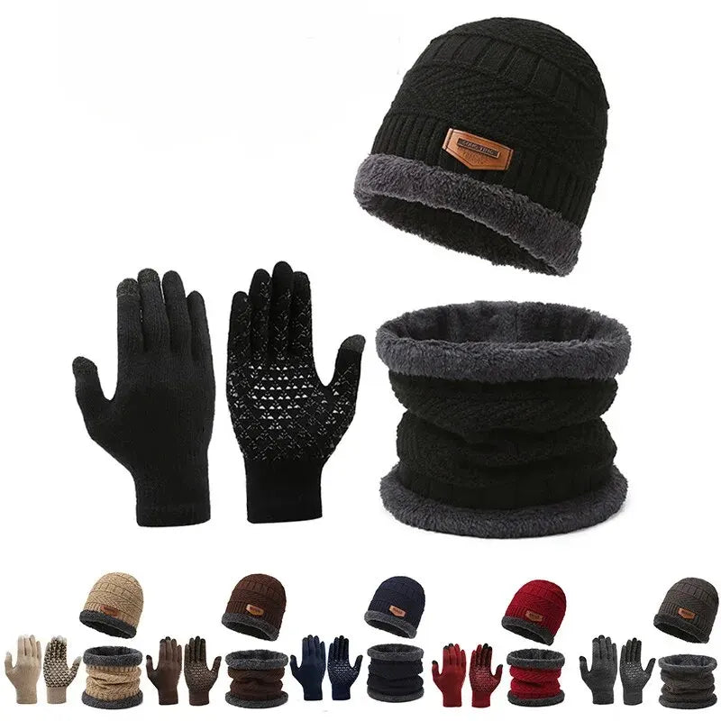 Winddichter 3 teiliges Winter Set Mütze Schal Handschuhe Herren