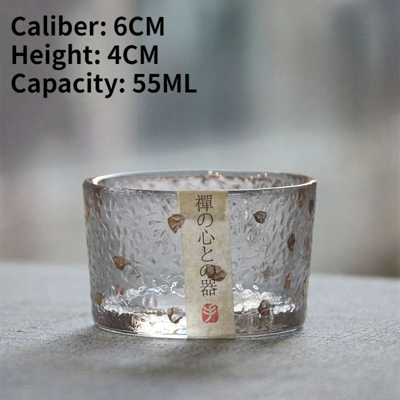 Exklusive Teeschale aus gehämmertem Glas mit Goldrand