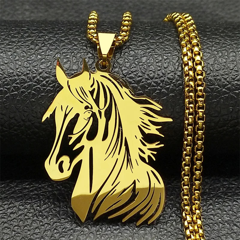 Elegante hohle Pferdekopf Anhänger Halskette aus Edelstahl