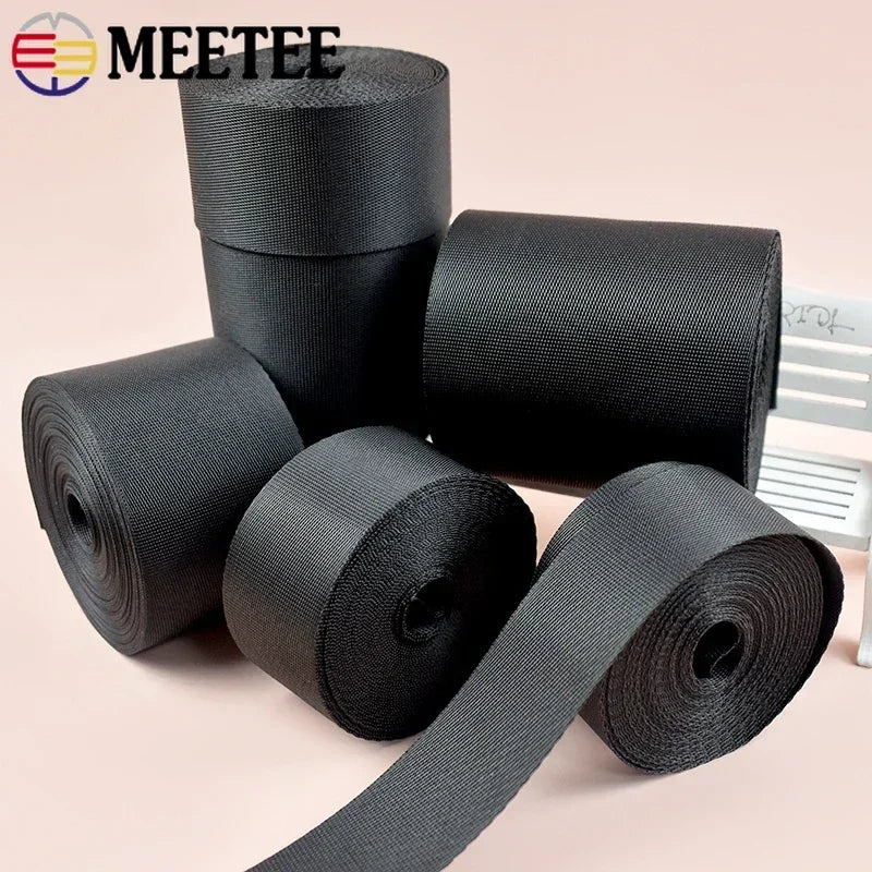 5m Schwarzes Nylon Gurtband 10-100mm für Taschen, Gurte, Haustier, DIY