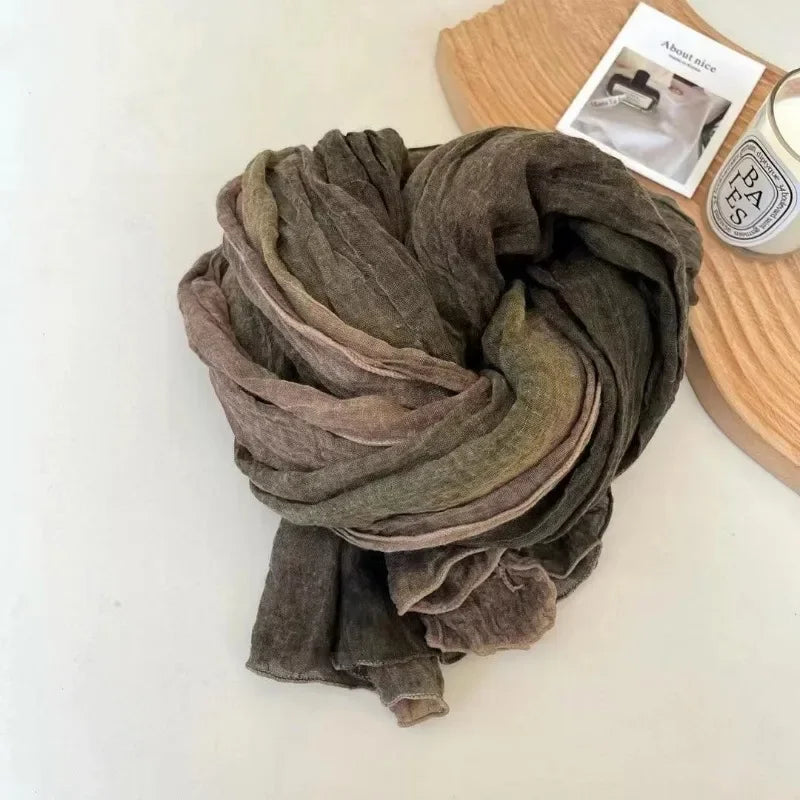 Langer Damen Schal Baumwolle Leinen Retro Farbverlauf Vielseitig Für Vier Jahreszeiten