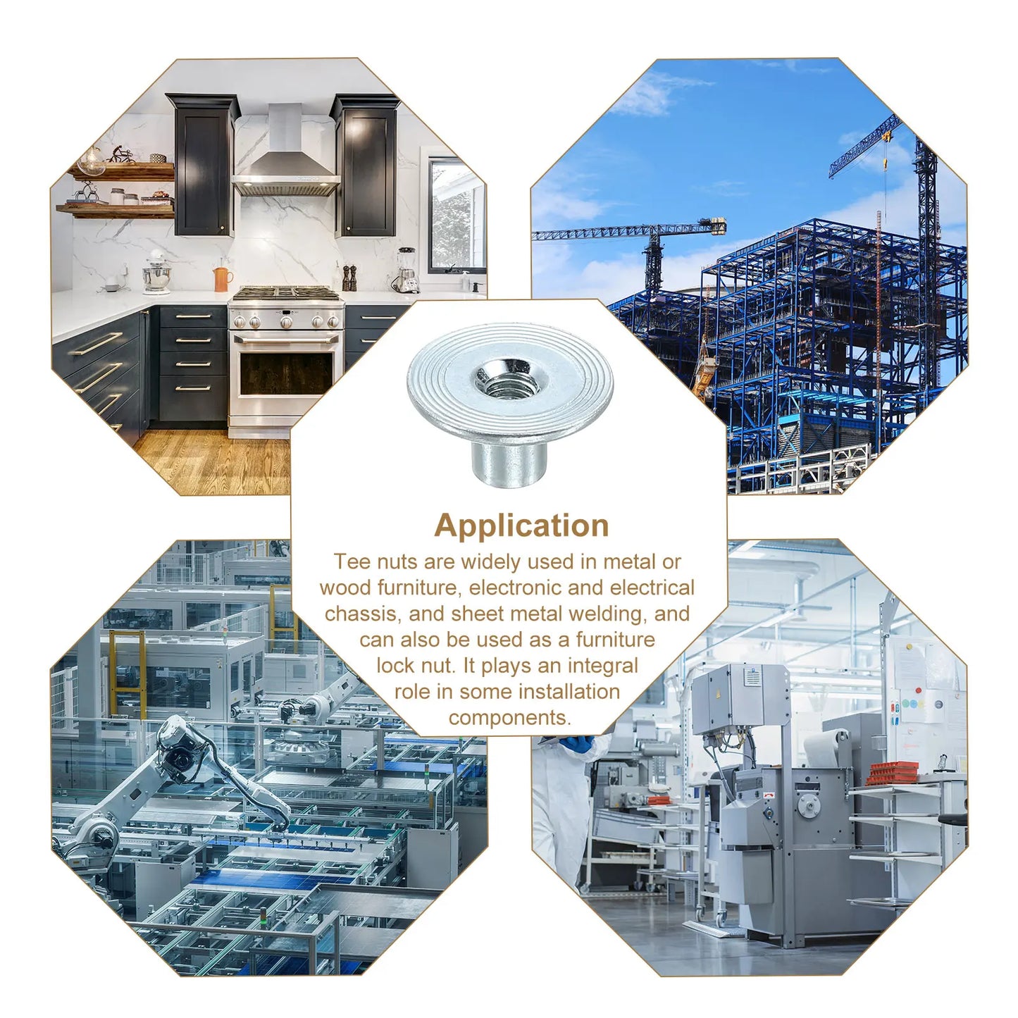 50er Set T-Muttern aus robustem Kohlenstoffstahl mit runder Basis