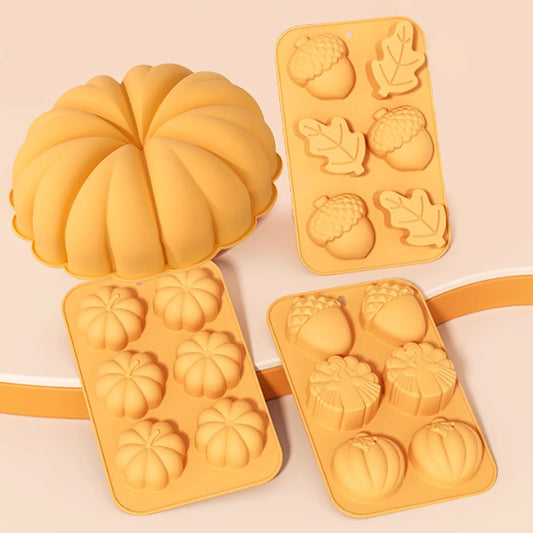 Herbstliche Silikonform mit Kürbis, Nuss und Blatt für Kuchen und Desserts