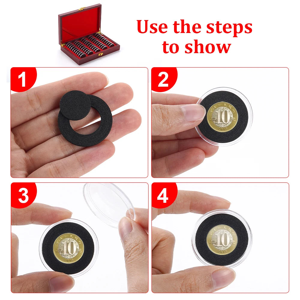 Praktische Holzkassette zur Aufbewahrung von 50 Münzen