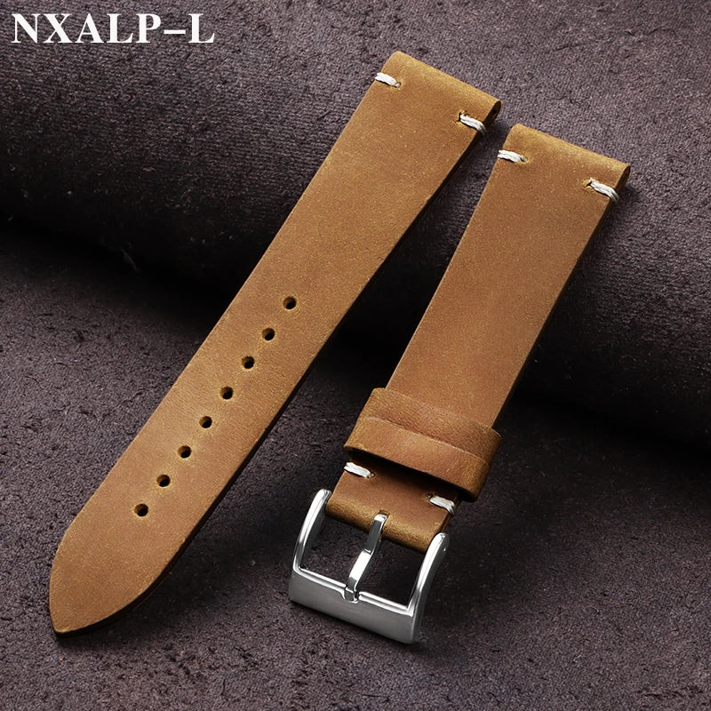 18-22mm Vintage Ölwachs Leder Uhrenarmband mit Handgenähten Nähten