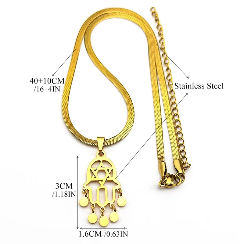 Edelstahl Anhänger Halskette mit Hexagramm und Quaste für Damen Herren