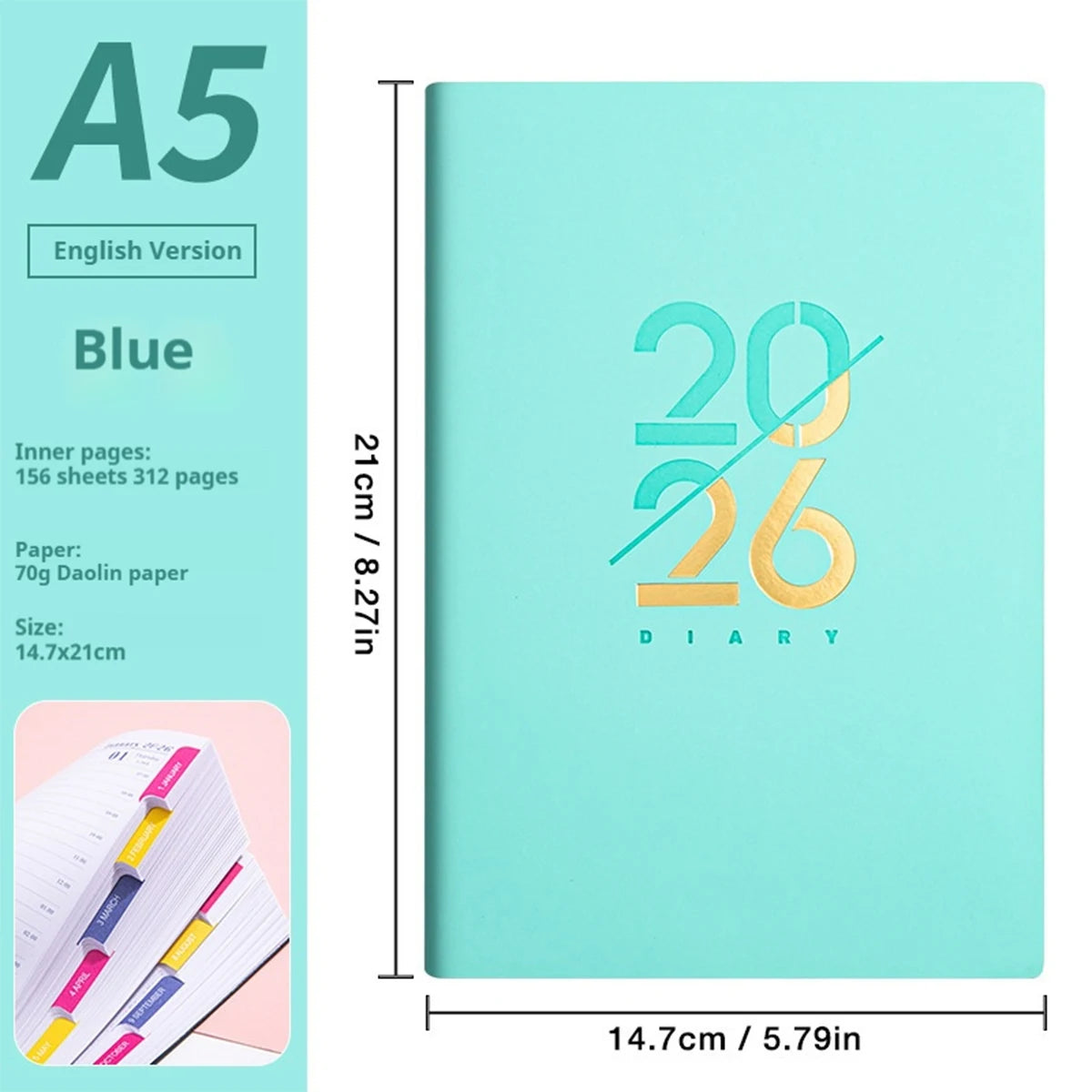 2026 Planer A5 PU-Ledereinband Spanisch Englisch wöchentlicher Monatsplaner