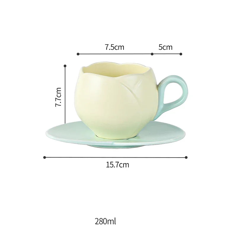 Elegantes Tulpe Keramik-Kaffeetassen-Set 280/320ml, mikrowellen- - spülmaschinenfest