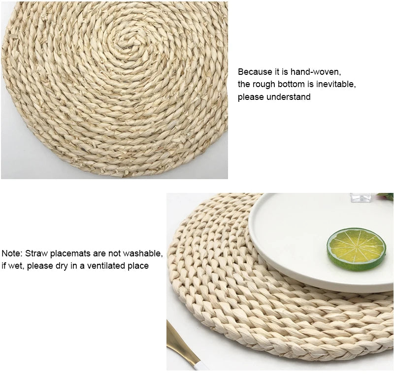 Handgeflochtene Runde Tischsets aus Rattan fuer Kueche Esszimmer