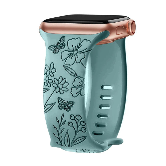 Blumengraviertes Silikonarmband für Apple Watch 38–49 mm – stilvoll - flexibel