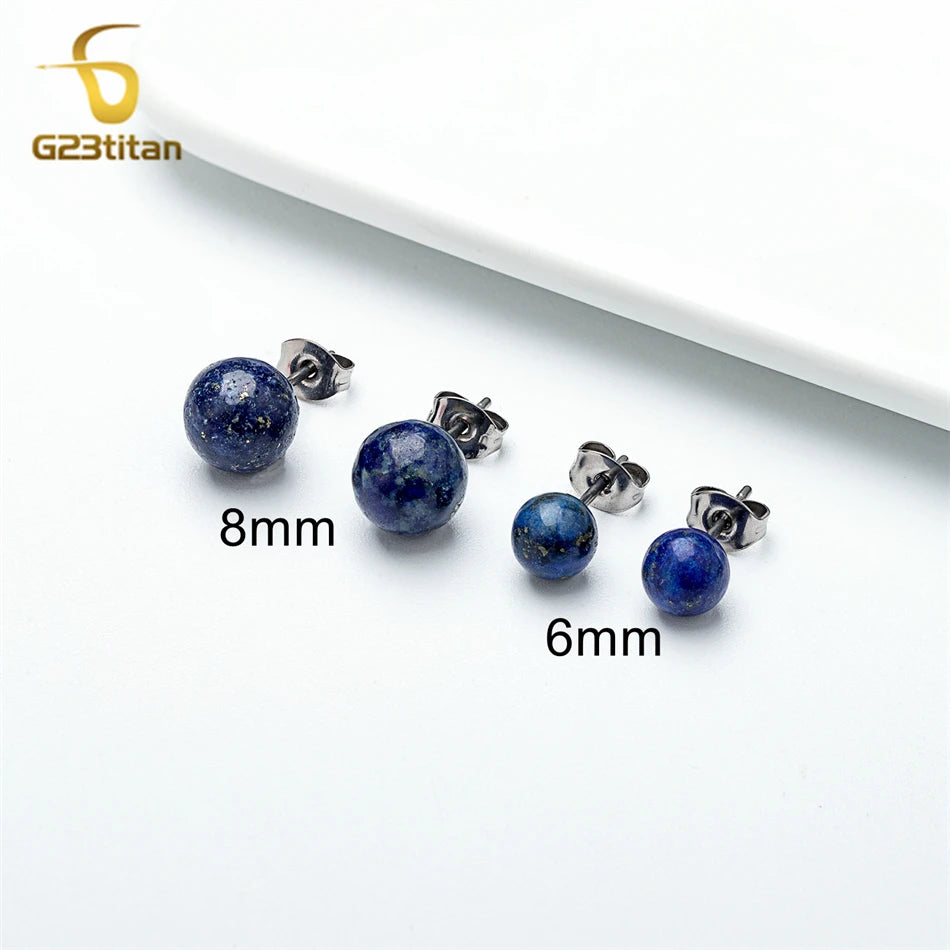 Titan Ohrstecker mit blauer Lapislazuli Perle unisex Halbedelstein Schmuck