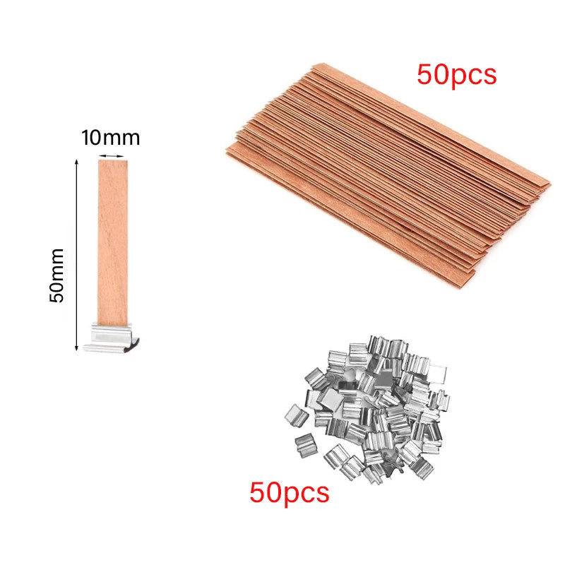 Kerzendocht Holz mit Clip Basis 30 oder 50 Stück Rauchfrei für DIY Kerzen