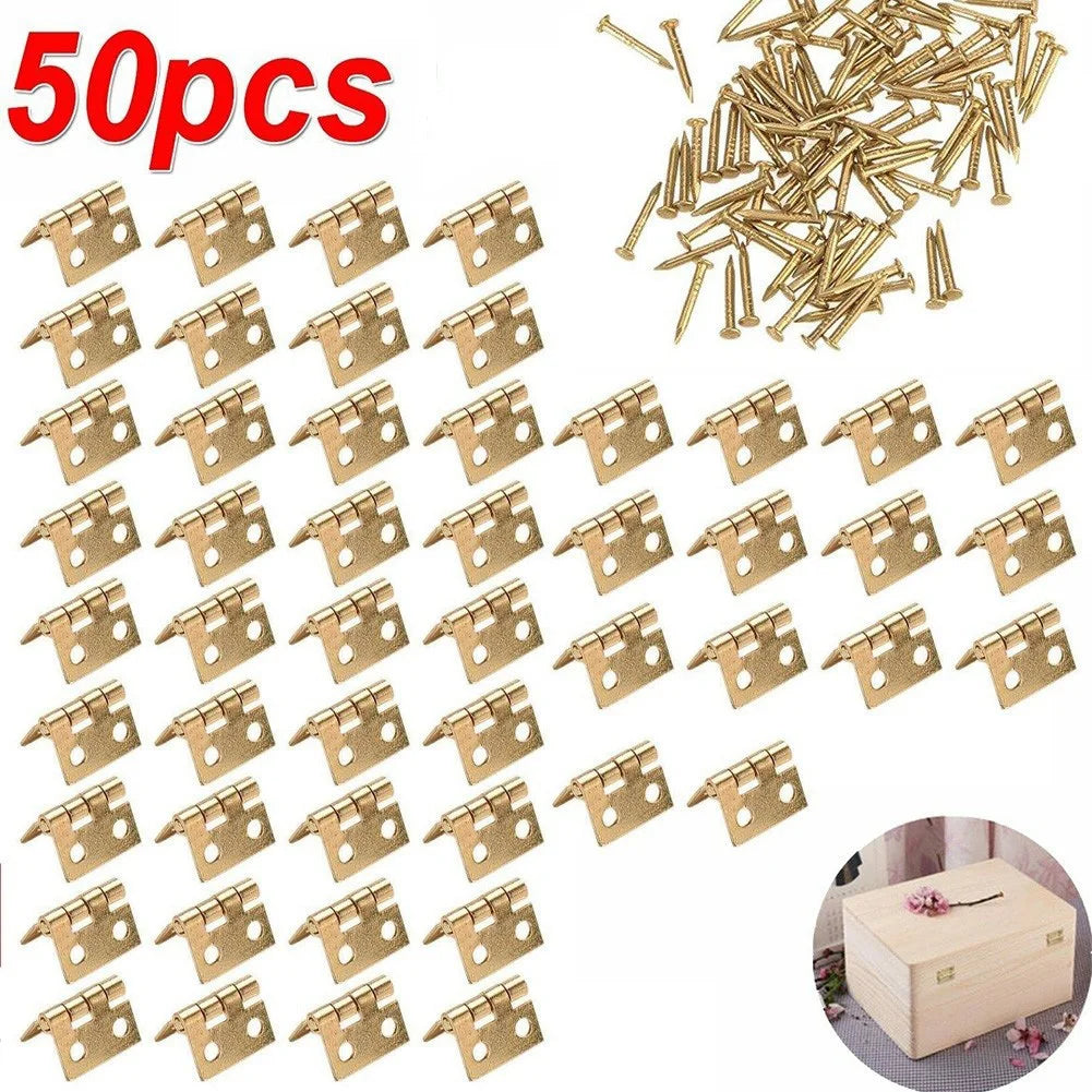 50 Mini Messing Scharniere 8x10mm für Schmuck- und Bastelboxen