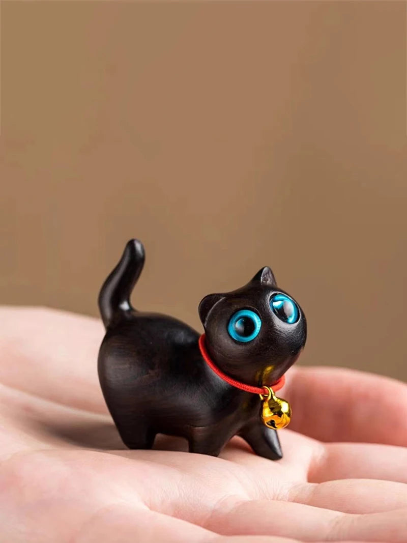 Handgeschnitzte Tierfiguren aus Naturholz – Katze & Hund Miniatur Deko