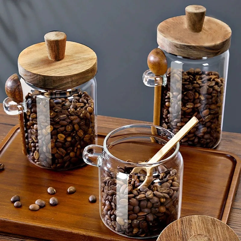 Luftdichte Vorratsgläser mit Holzdeckel - Löffel – stilvoll, praktisch 400–900 ml