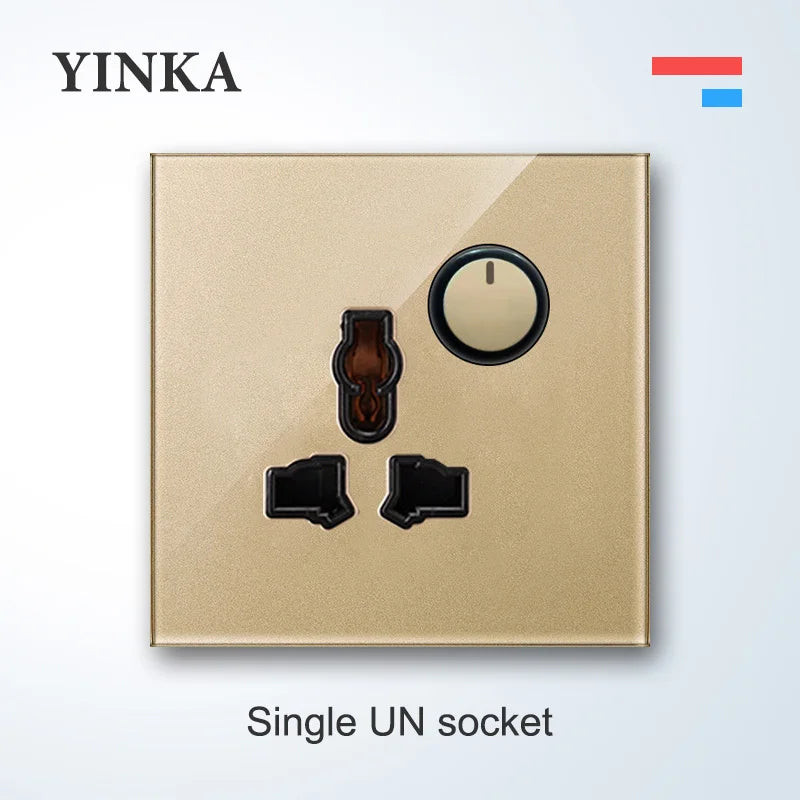 YINKA Lichtschalter mit goldener Glasscheibe für Zuhause EU Standard